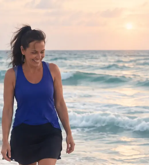 Christina Cass walking by the ocean